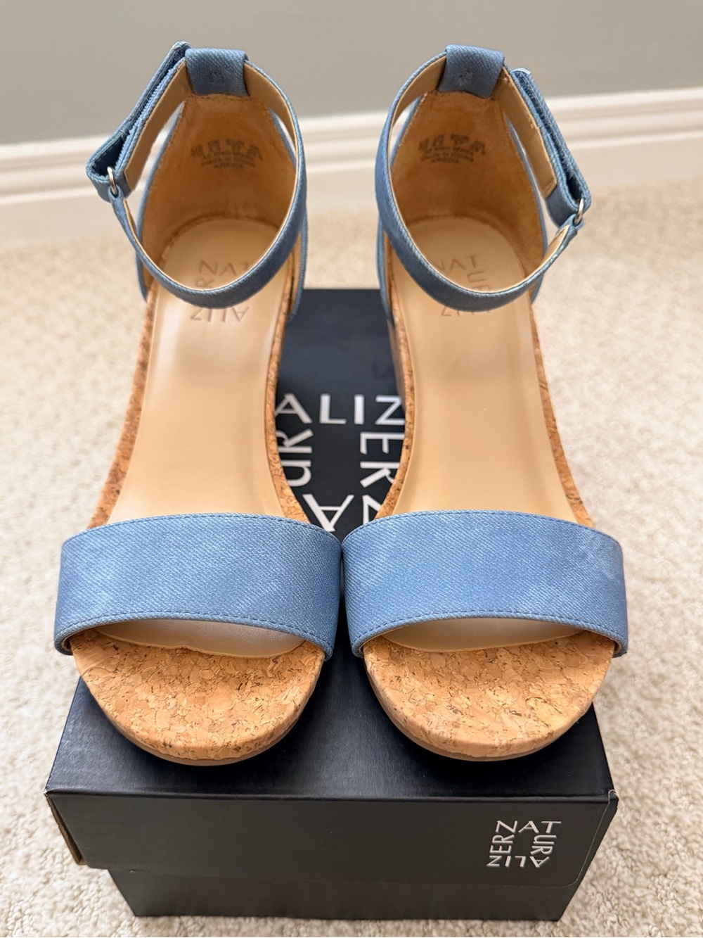 Naturalizer Light Blue Cork Wedge Sandals